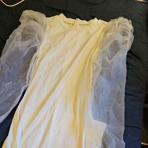 White Dress with Sheer Puff Sleeves